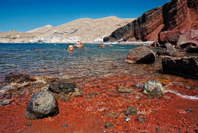 Swimming At The Red Beach In Santorini